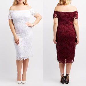 Plum Off The Shoulder Lace Midi Cocktail Dress